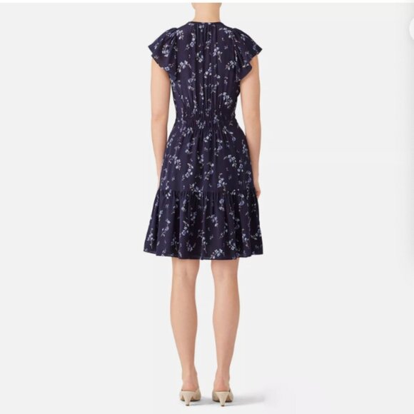 Rebecca Taylor Floral Francine Dress Cap Sleeve V-Neck Silk Navy Blue Size 6 - Picture 3 of 5